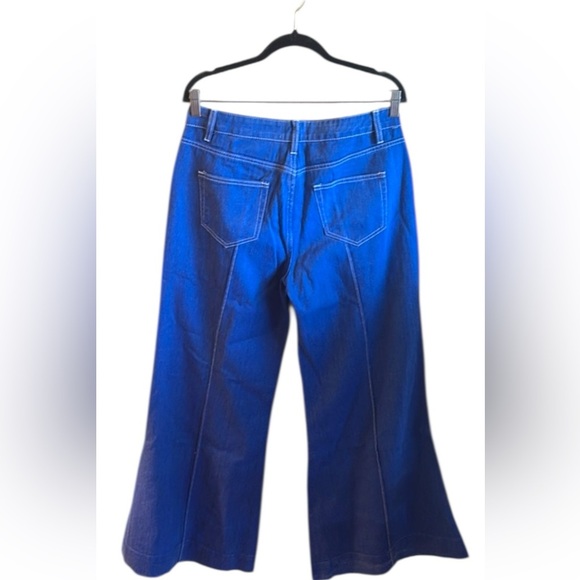 By Together Wide Leg Jeans Size Large Blue High Waisted Seam Detail Side Pockets - Picture 9 of 14